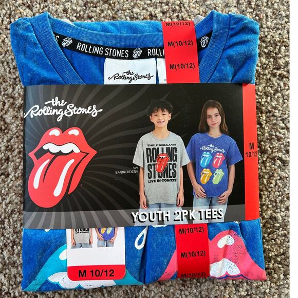 NWT Boys/Girls Rolling Stones Tee Shirts, Size 10/12, 2-Pack, Short Sleeve - Picture 1 of 4